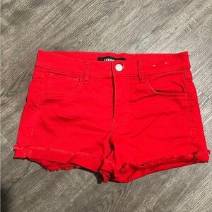 Express Red Denim Frayed Hem Women's Shorts